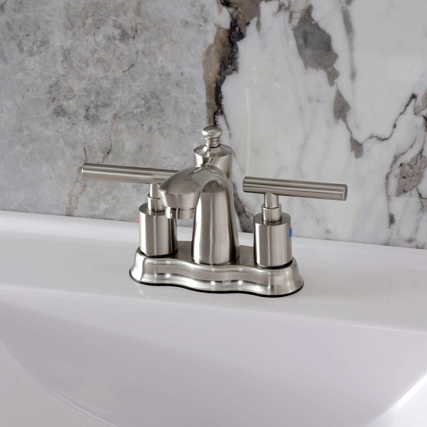 Kingston Tulare FB7618CML - Manhattan Double-Handle 3-Hole Deck Mount 4-Inch Centerset Bathroom Faucet with Pop-Up Drain, Brushed Nickel — thumbnail 2